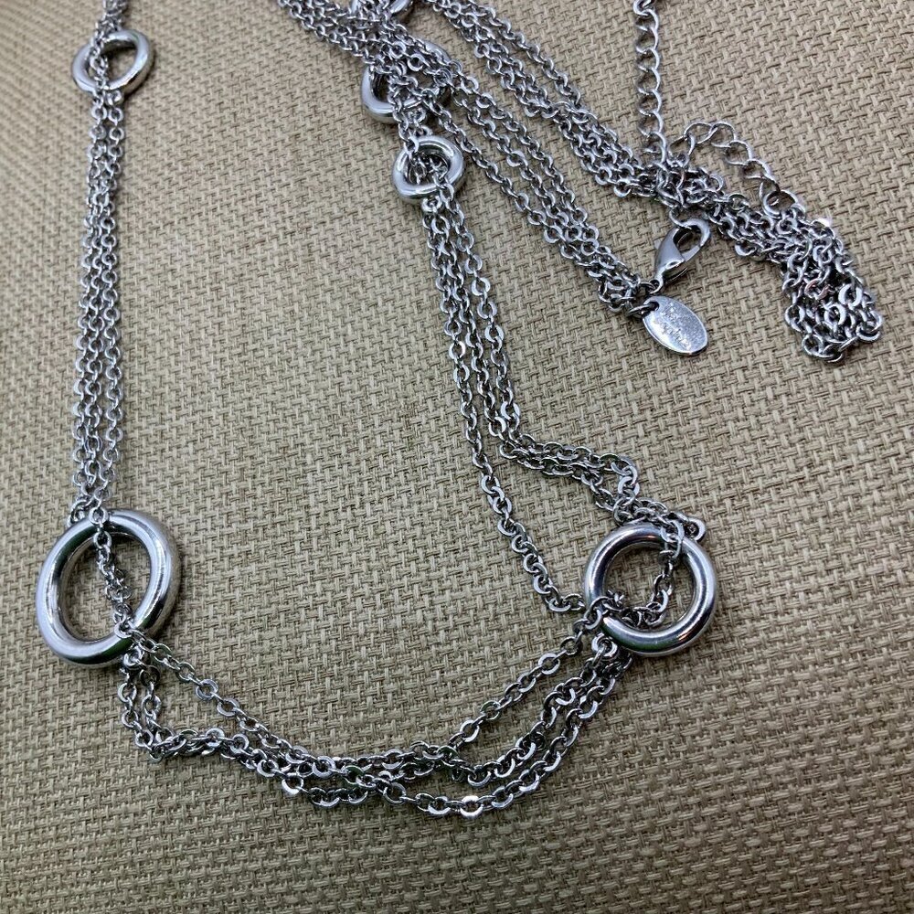 Lia Sophia Inner Circle Multi Strand Chain Silver Tone Necklace